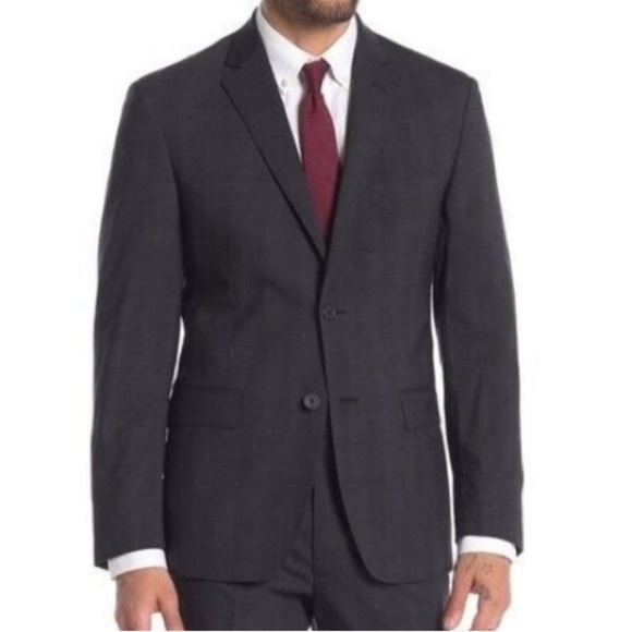 JB Britches Charcoal Gray Blue Logan Window Pane Plaid Blazer Suit Jacket 46R